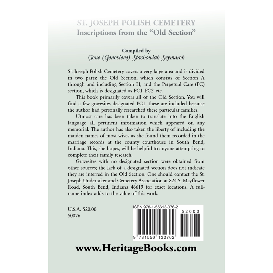 St Joseph [South Bend, Indiana] Polish Cemetery, Inscriptions from the "Old Section" back cover