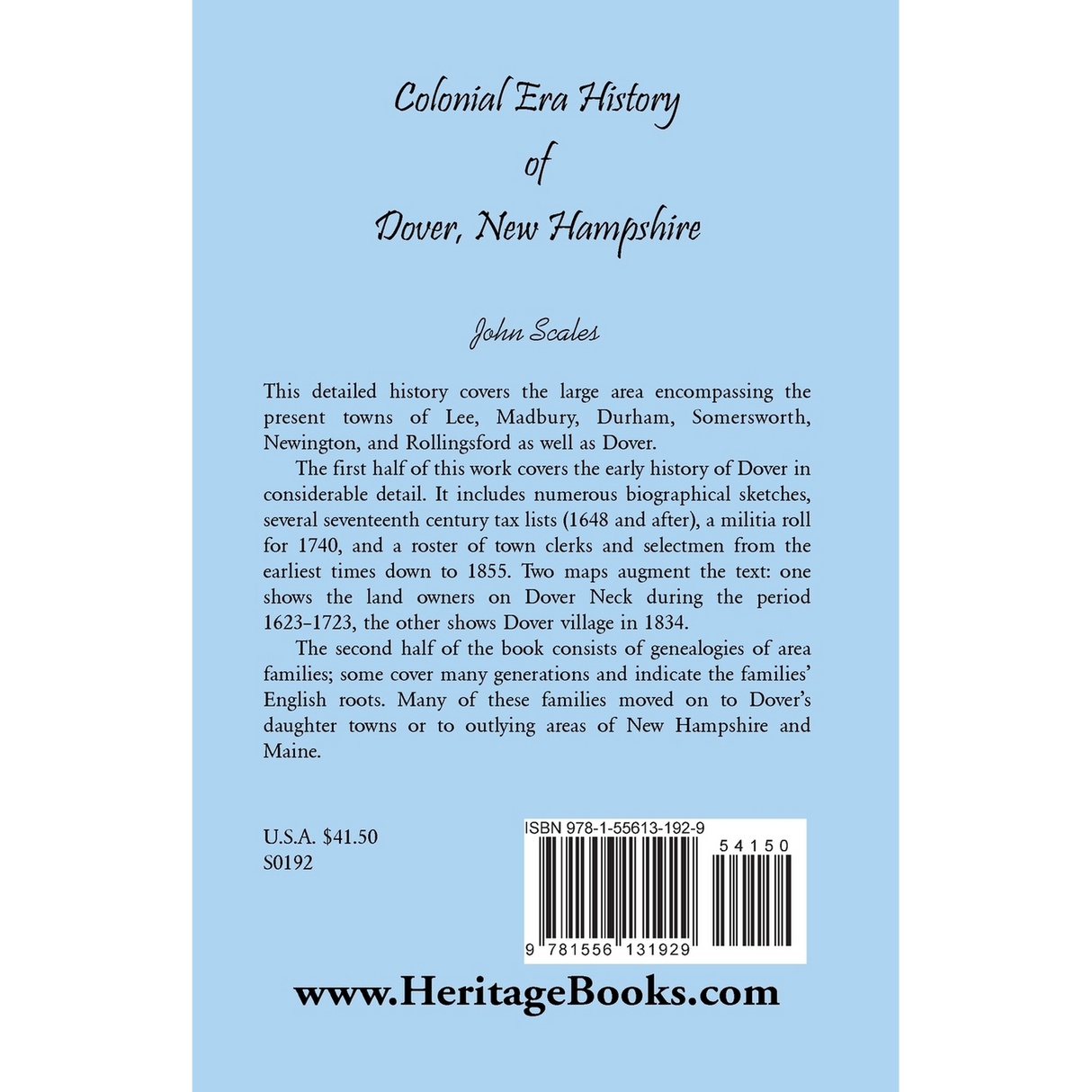 Colonial Era History of Dover, New Hampshire back cover
