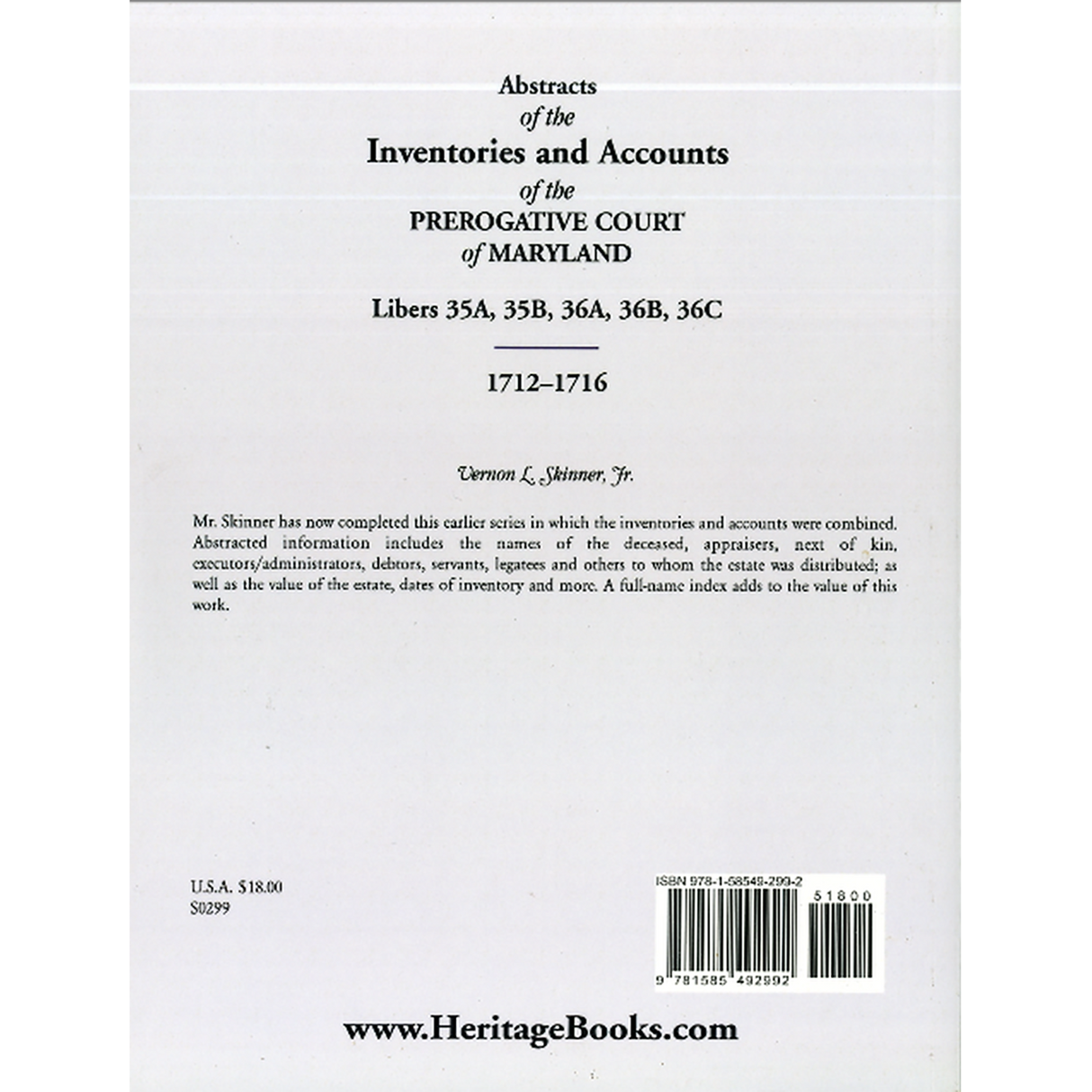 Abstracts of the Inventories and Accounts of the Prerogative Court of Maryland, 1712-1716, Libers 35A, 35B, 36A, 36B, 36C back cover