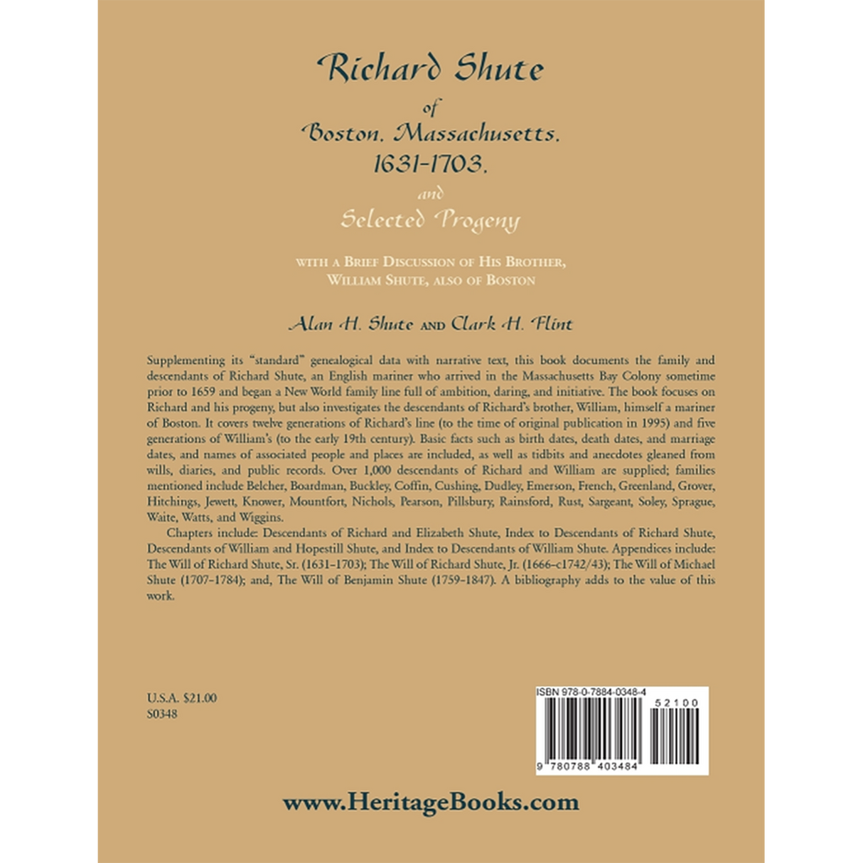 Richard Shute of Boston, Massachusetts, 1631-1703 and Selected Progeny back cover