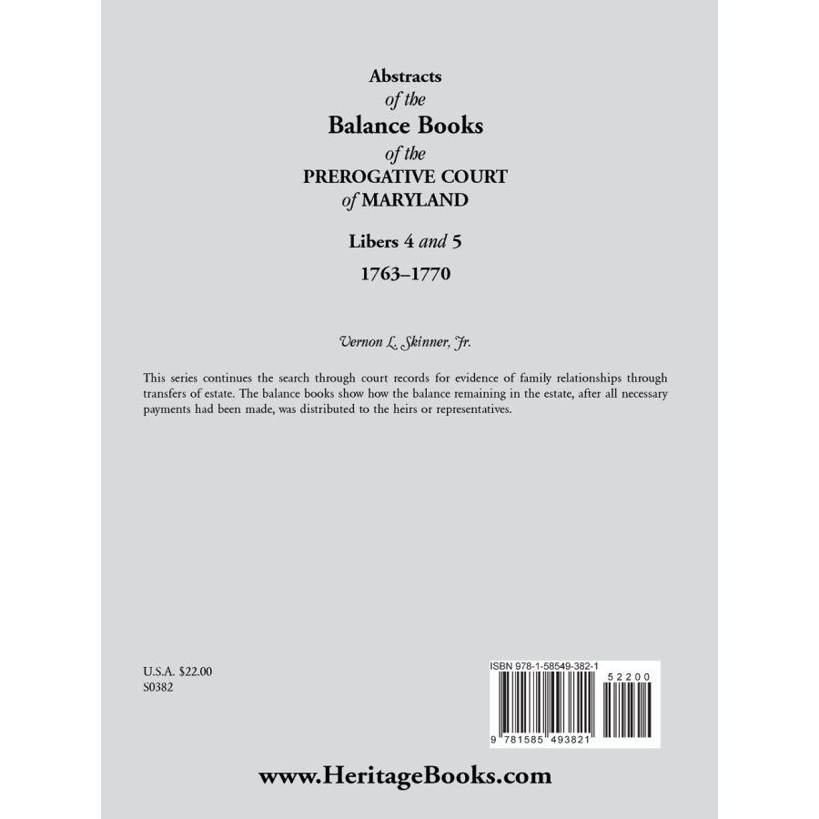 Abstracts of the Balance Books of the Prerogative Court of Maryland, Libers 4-5, 1763-1770 back cover