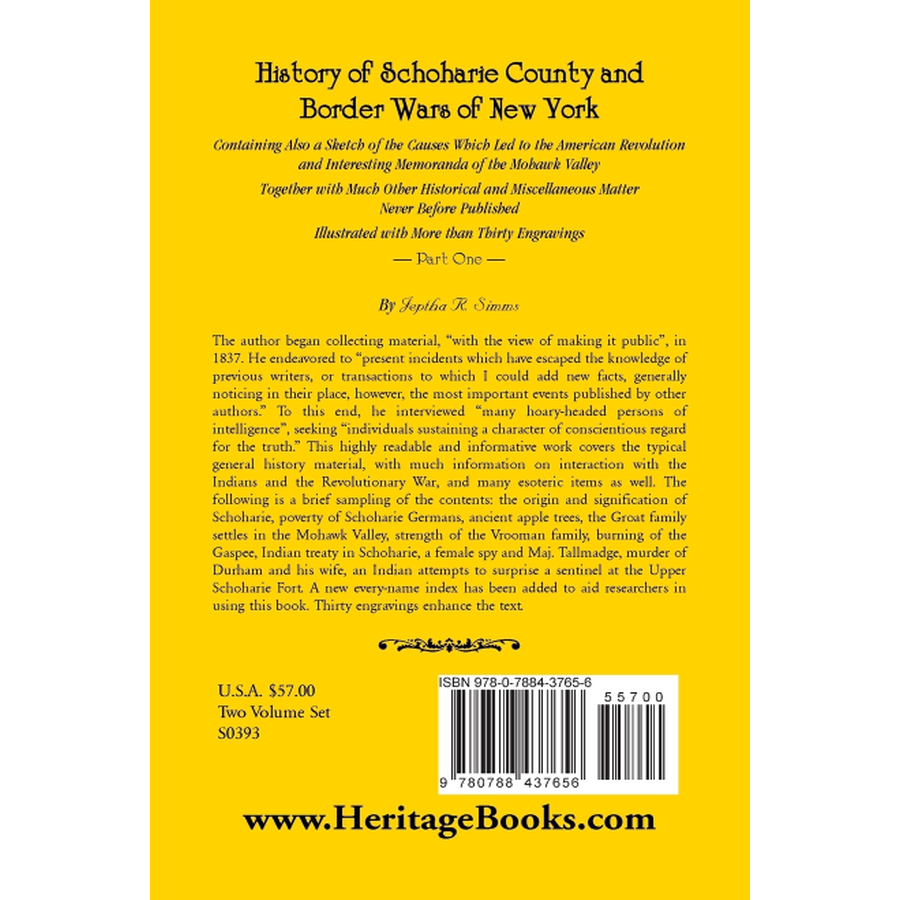 back cover of History of Schoharie County and Border Wars of New York, Volume 1