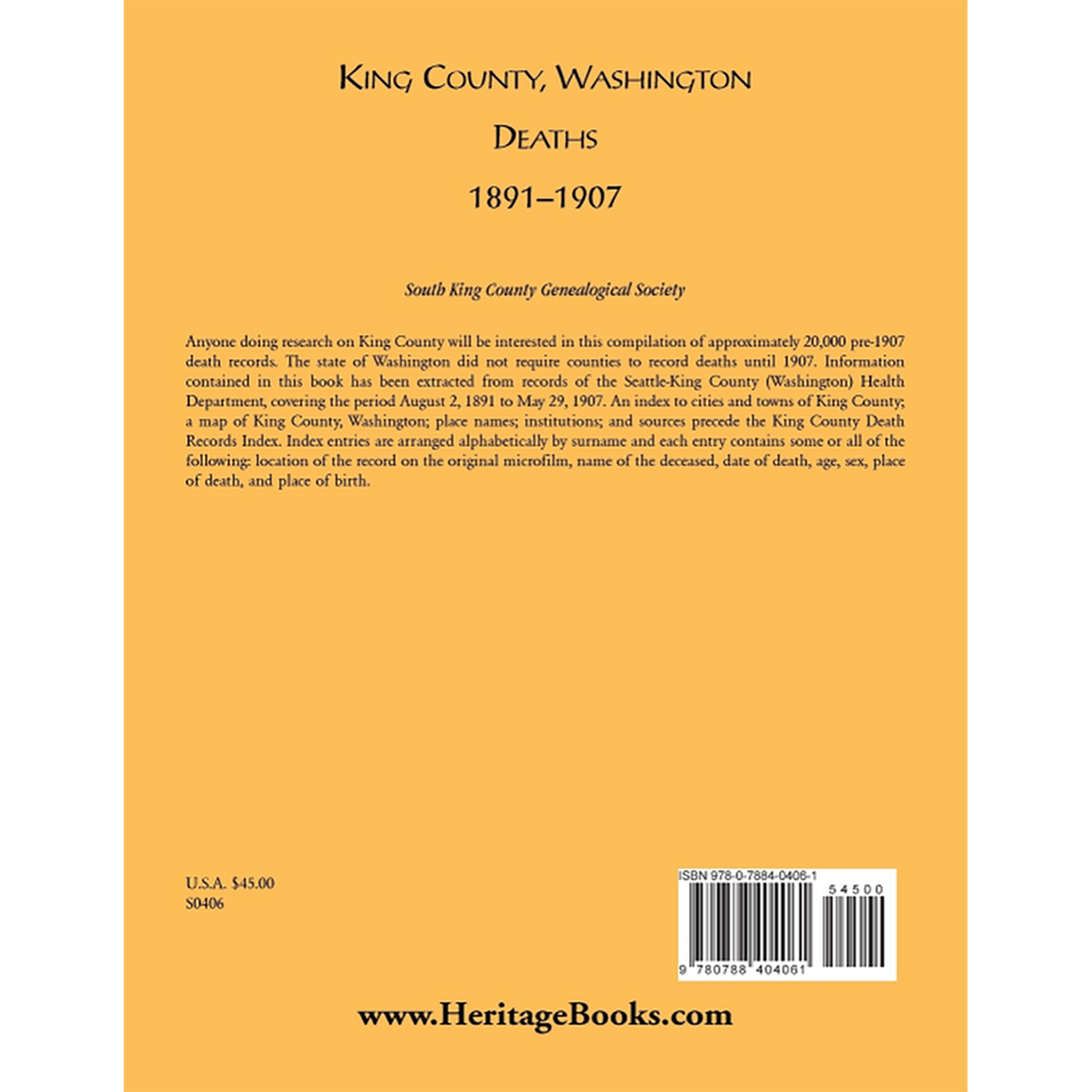 King County, Washington Deaths, 1891-1907 back cover