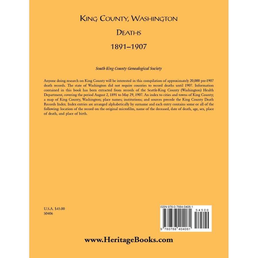 King County, Washington Deaths, 1891-1907 back cover