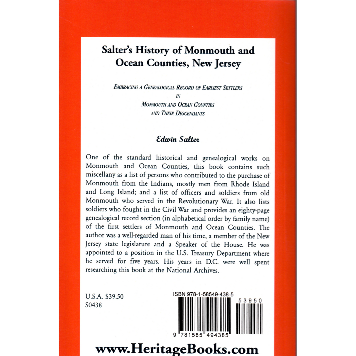 Salter's History of Monmouth and Ocean Counties, New Jersey back cover