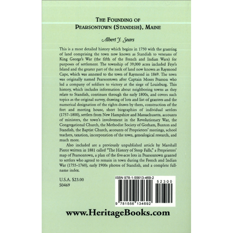 The Founding of Pearsontown (Standish), Maine back cover