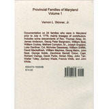 Provincial Families of Maryland, Volume 1 back cover
