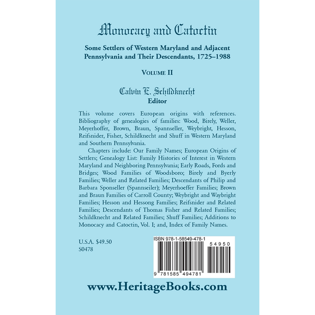 Monocacy and Catoctin, Volume 2 back cover