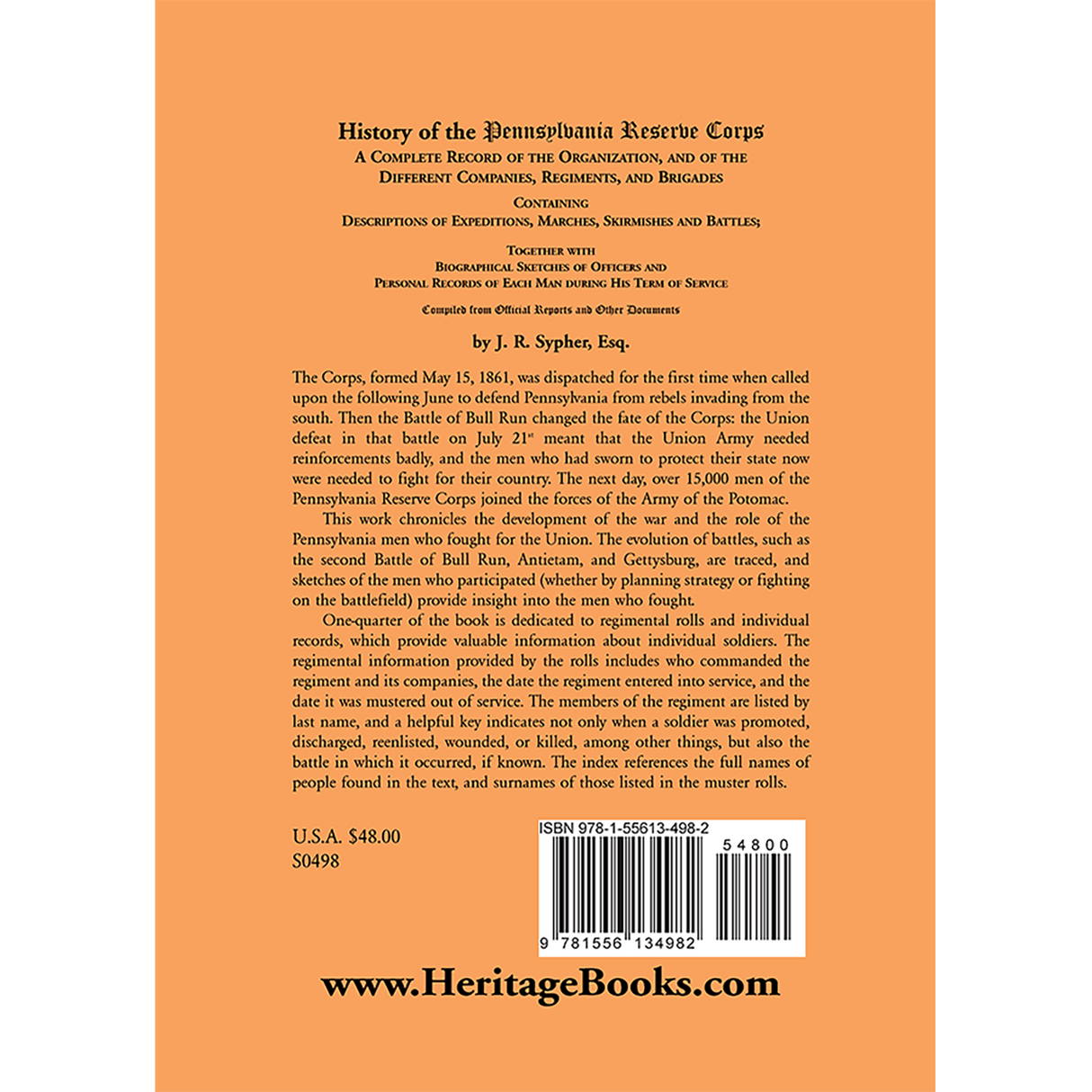 History of the Pennsylvania Reserve Corps back cover