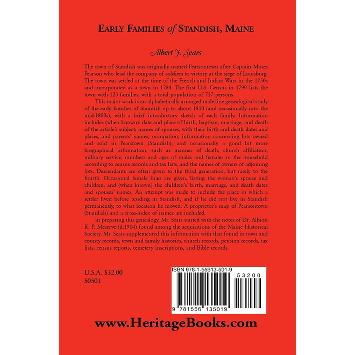 Early Families of Standish, Maine back cover