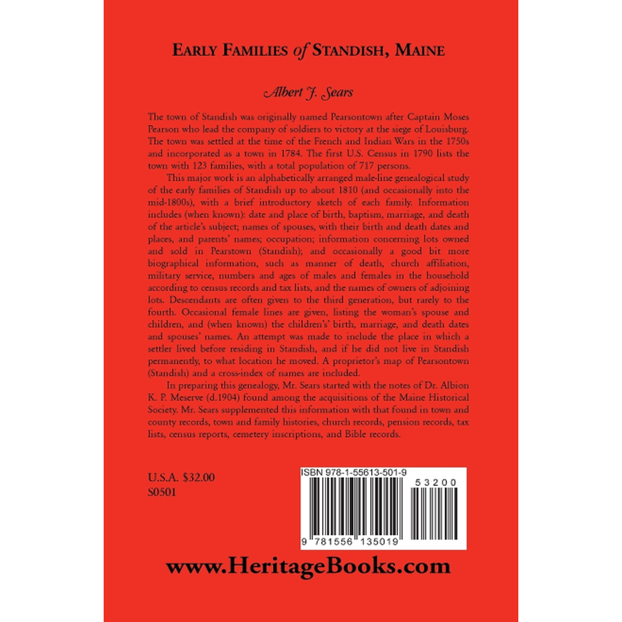 Early Families of Standish, Maine back cover