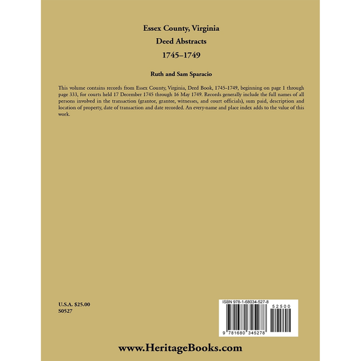 Essex County, Virginia Deed Book Abstracts 1745-1749 back cover