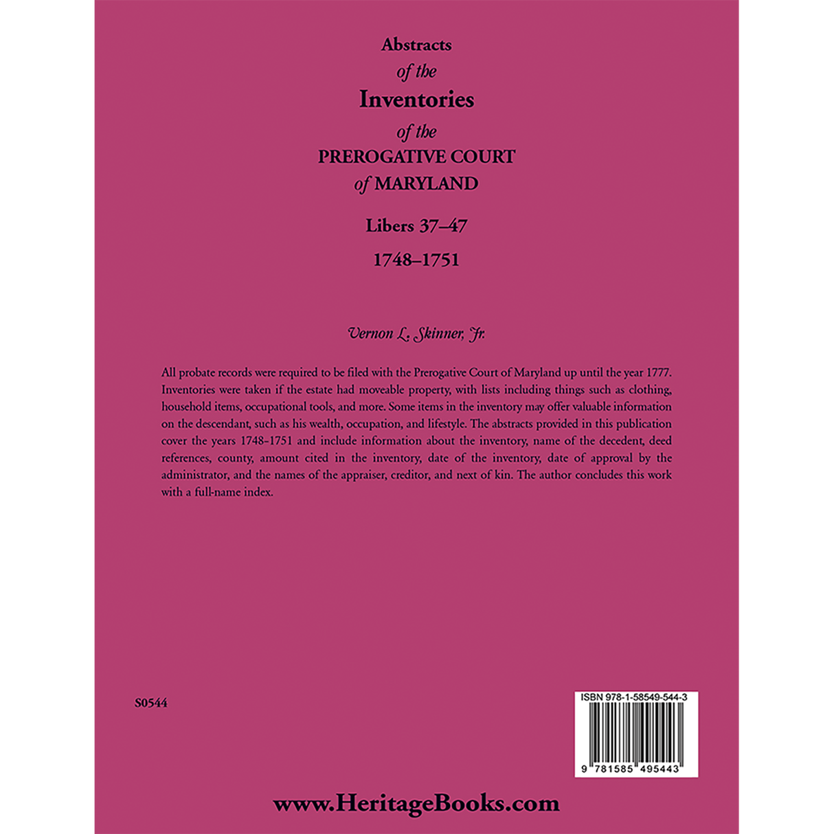 Abstracts of the Inventories of the Prerogative Court of Maryland, 1748-1751, Libers 37-47 back cover