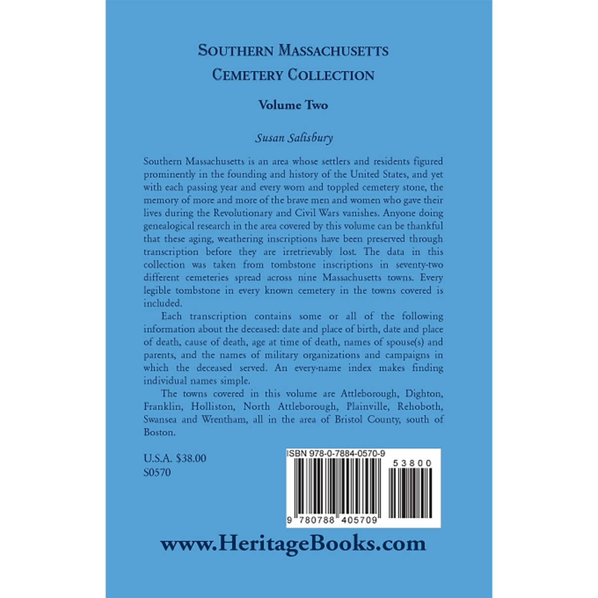 Southern Massachusetts Cemetery Collection: Volume 2 back cover