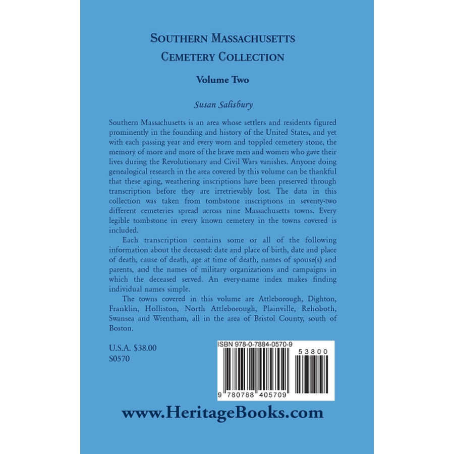 back cover of Southern Massachusetts Cemetery Collection: Volume 2