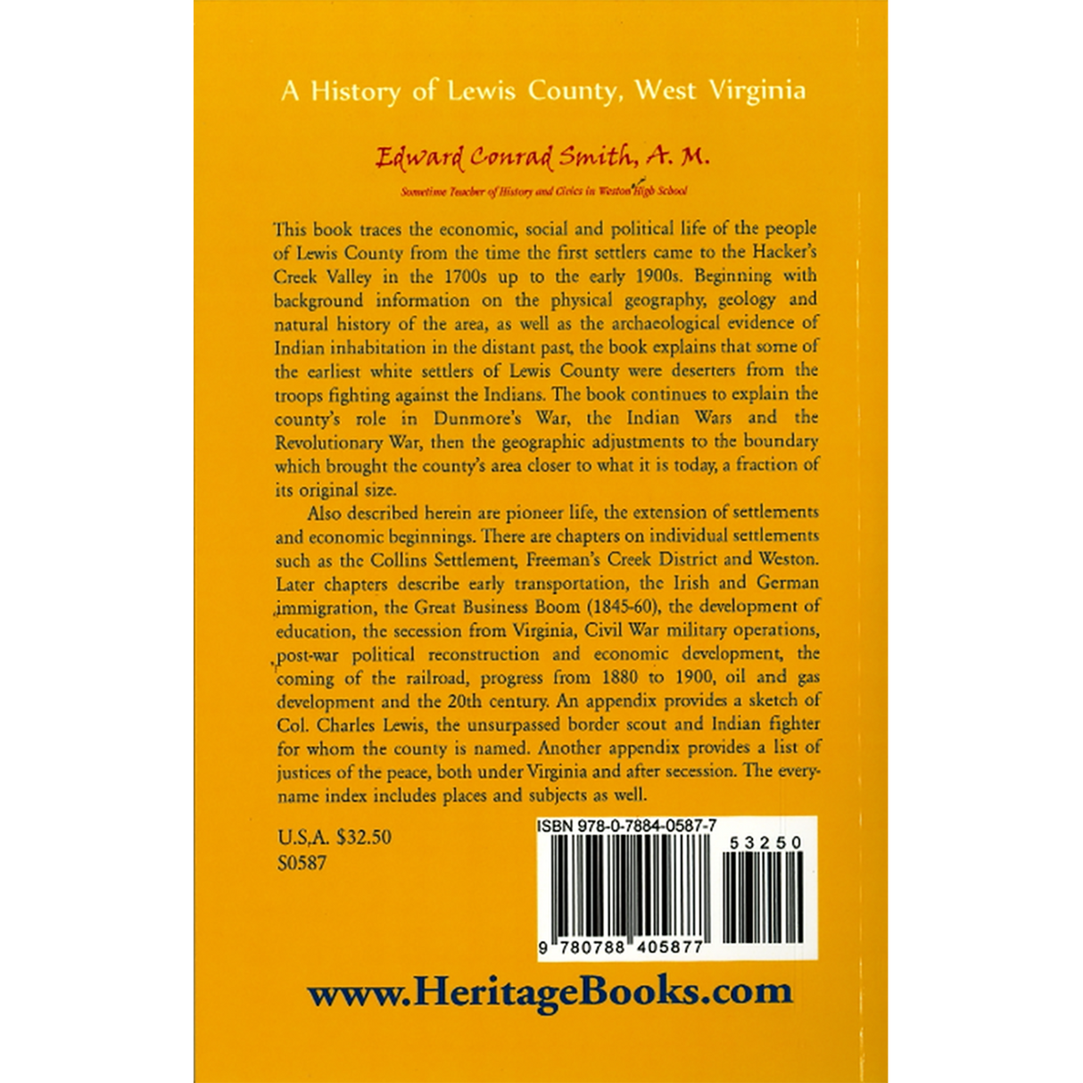 A History of Lewis County, West Virginia back cover