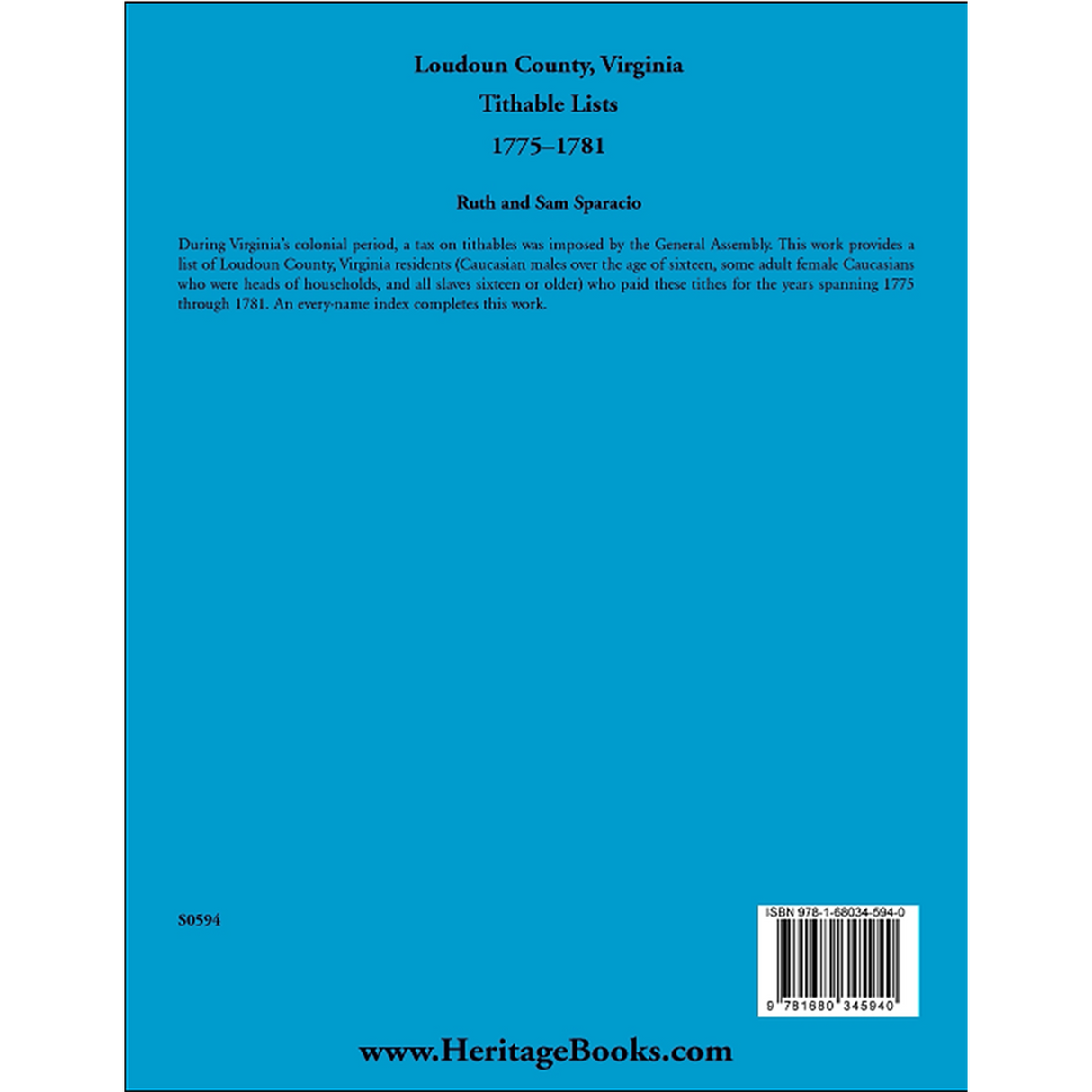 Loudoun County, Virginia Titheable Lists, 1775-1781 back cover