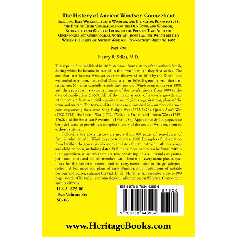The History of Ancient Windsor, Connecticut, Including East Windsor, South Windsor, and Ellington Volume 1 back cover