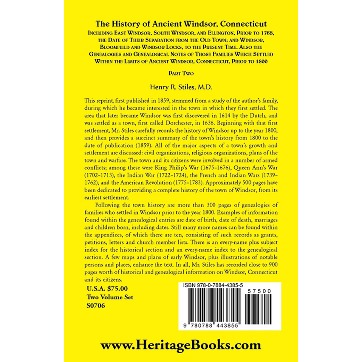 The History of Ancient Windsor, Connecticut, Including East Windsor, South Windsor, and Ellington Volume 2 back cover