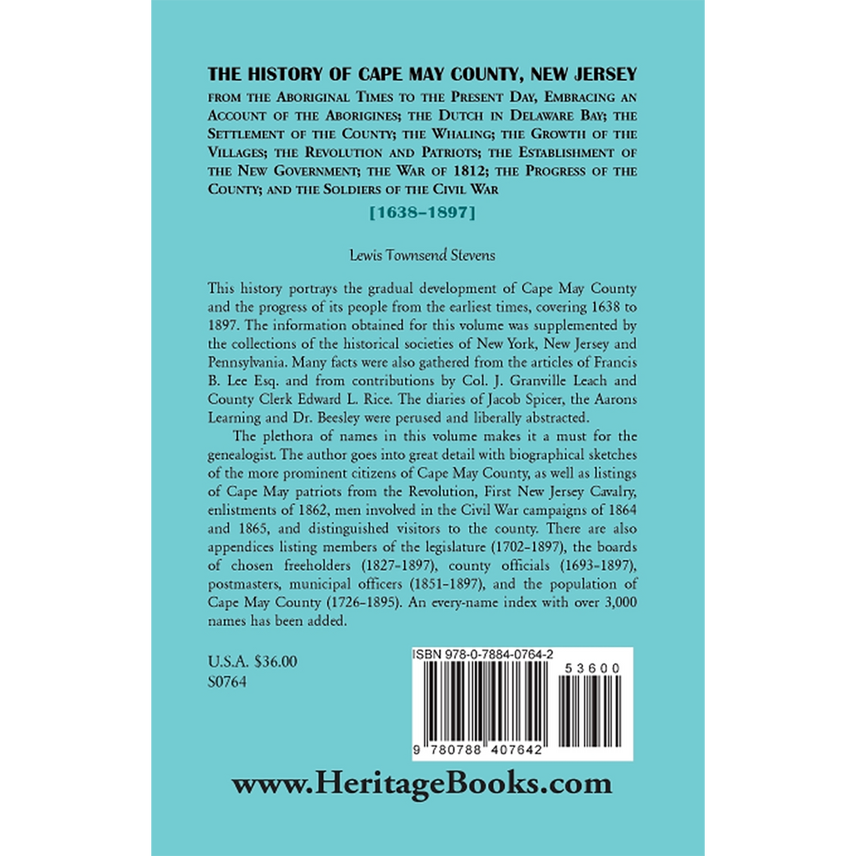 The History of Cape May County, New Jersey, 1638-1897 back cover