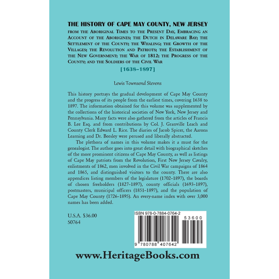 The History of Cape May County, New Jersey, 1638-1897 back cover