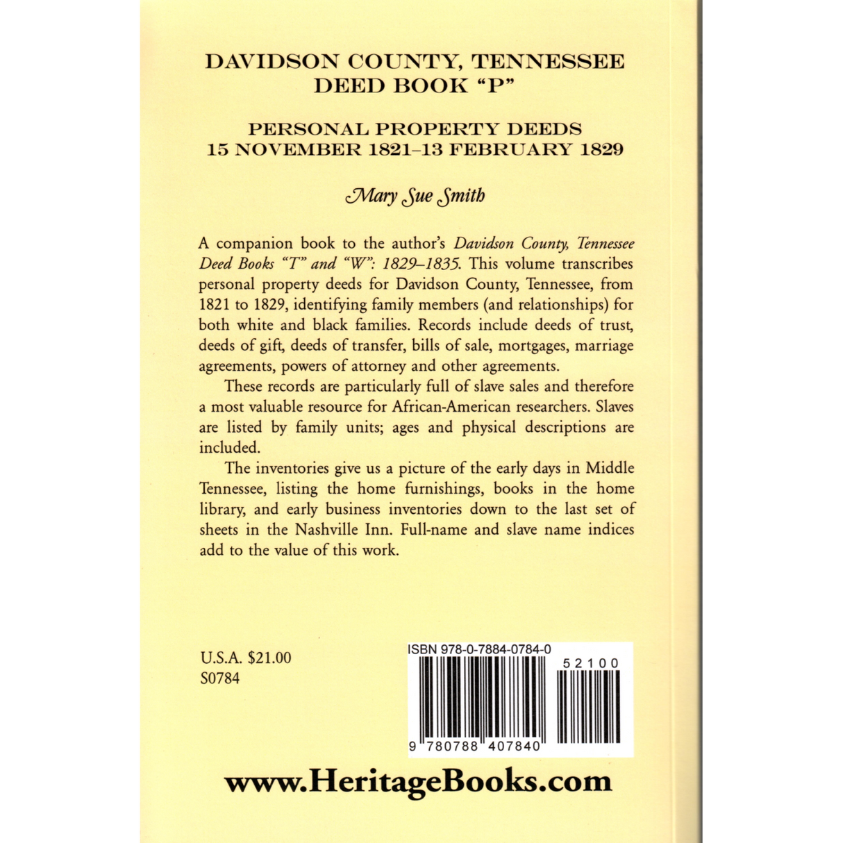 Davidson County, Tennessee Deed Book P, Personal Property Deeds, 15 Nov. 1821-13 Feb. 1829 back cover