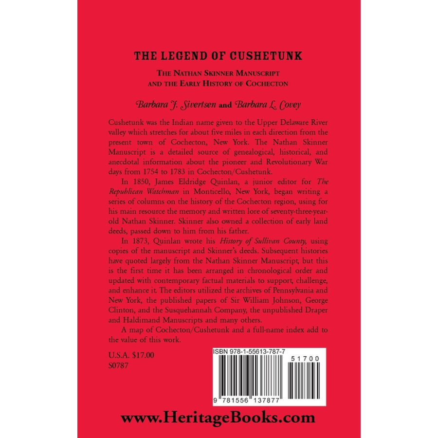 The Legend of Cushetunk: The Nathan Skinner Manuscript and the Early History of Cochecton back cover