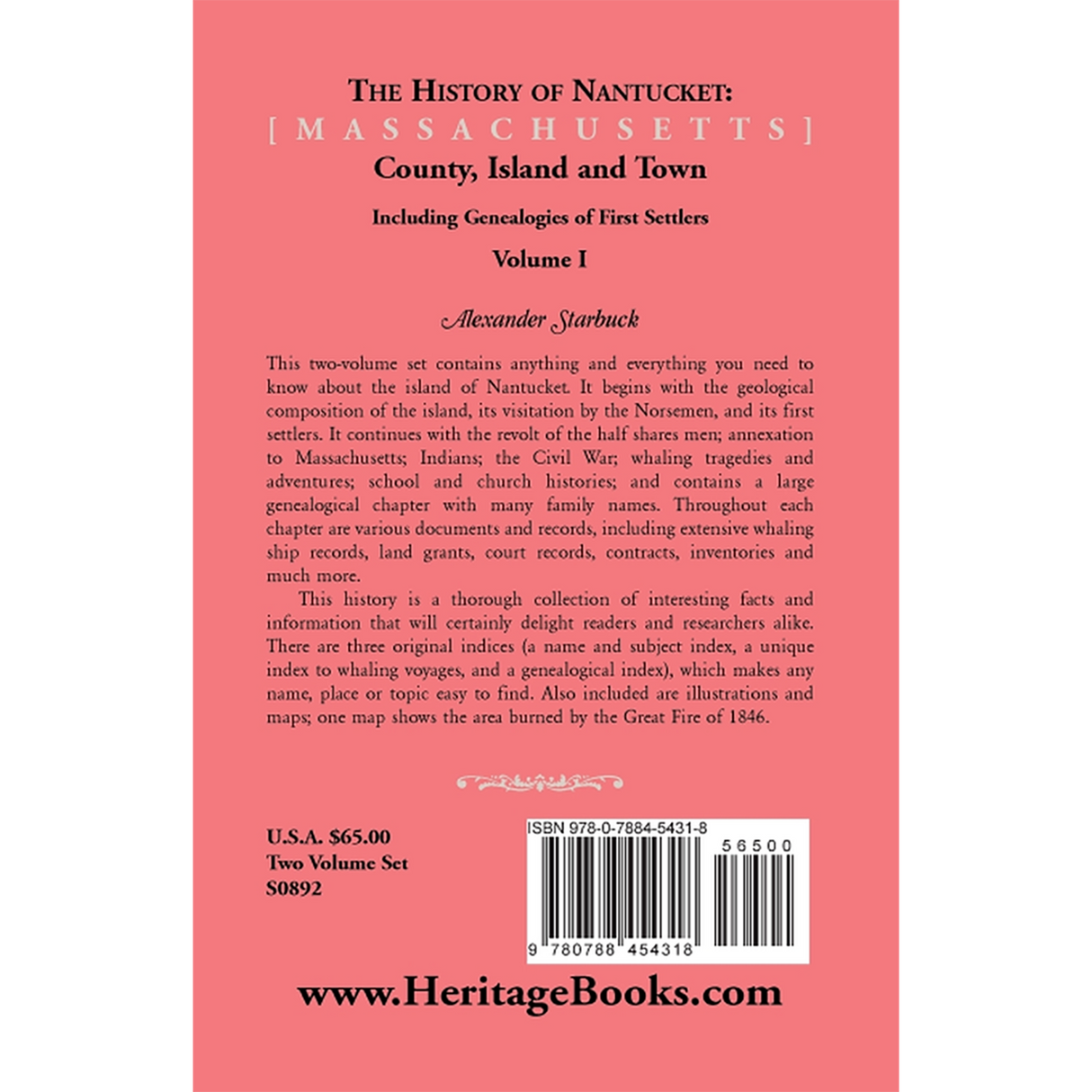 The History of Nantucket [Massachusetts]: County, Island and Town Volume 1 back cover