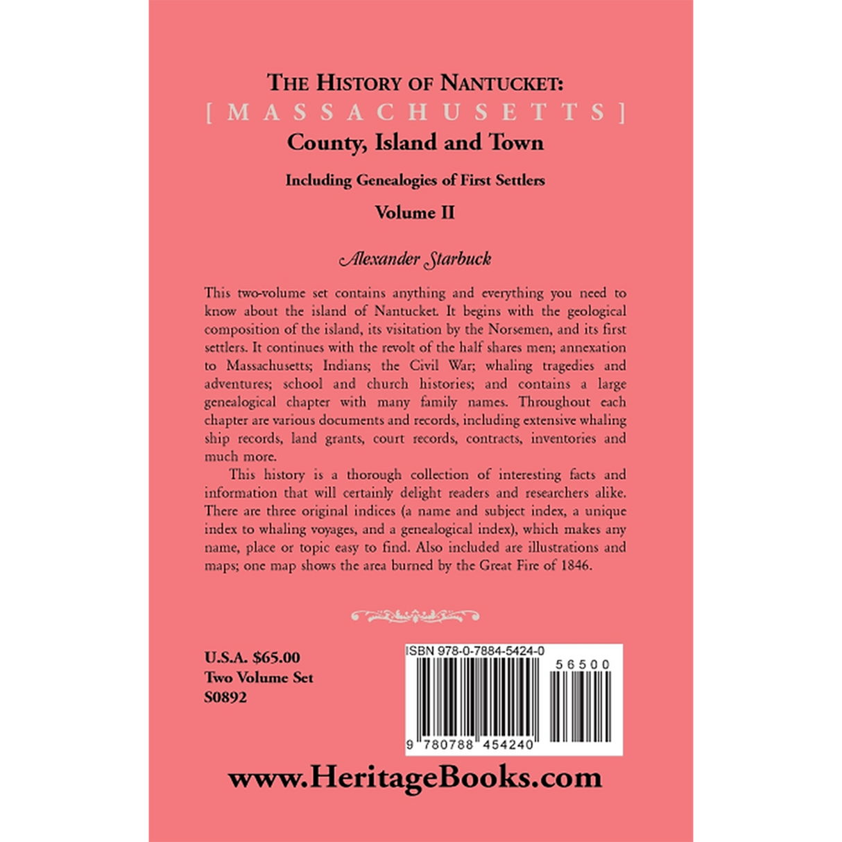 The History of Nantucket [Massachusetts]: County, Island and Town Volume 2 back cover