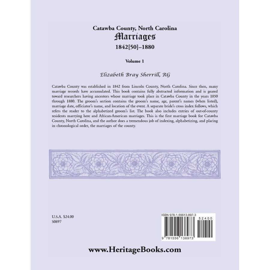 Catawba County, North Carolina Marriages, 1842[50] -1880 back cover