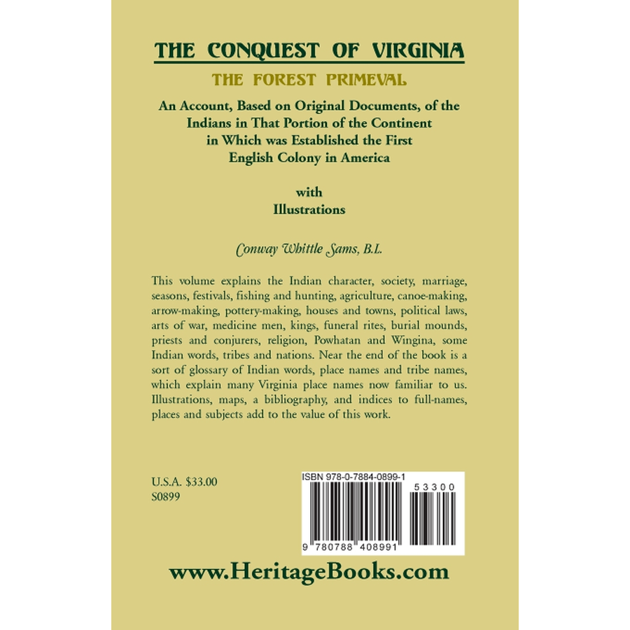 back cover of The Conquest of Virginia, the Forest Primeval