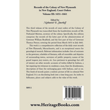 Records of the Colony of New Plymouth in New England, Volume III: Court Orders, 1651-1661 back cover