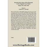 Records of the Colony of New Plymouth in New England, Volume VII: Judicial Acts, 1636-1692 back cover