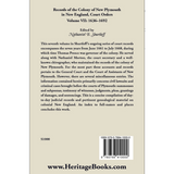 Records of the Colony of New Plymouth in New England, Volume VII: Judicial Acts, 1636-1692 back cover