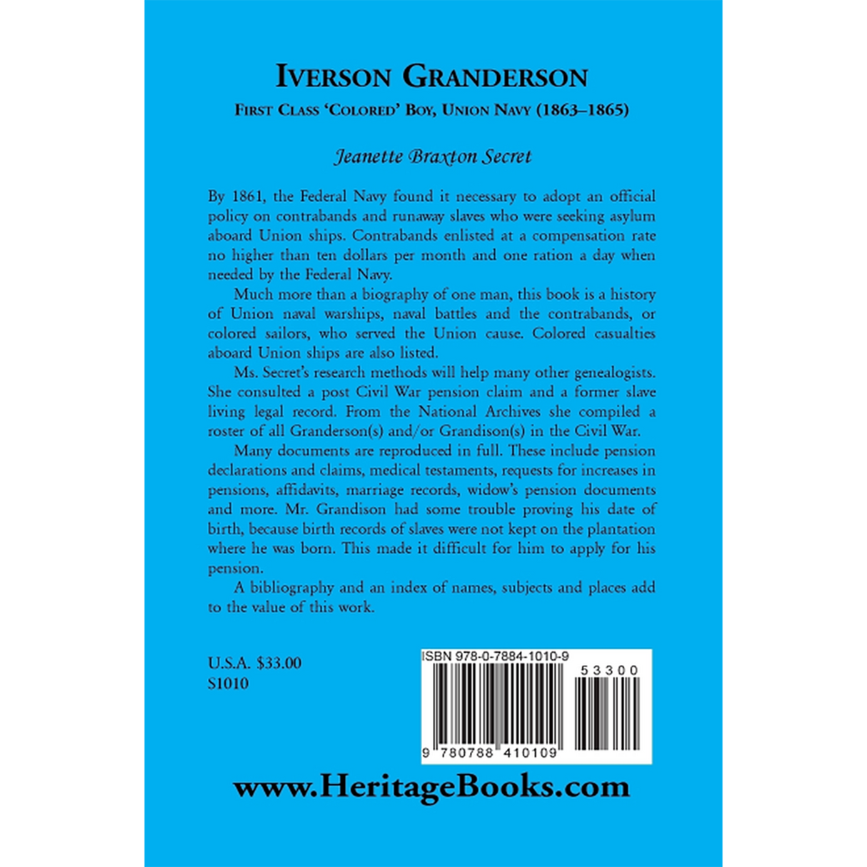 Iverson Granderson, First Class 'Colored' Boy, Union Navy (1863-1865) back cover