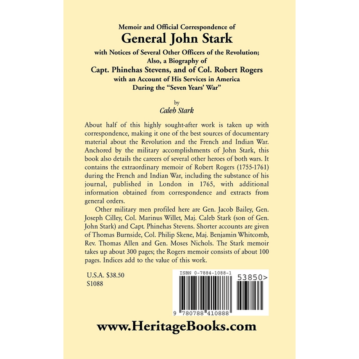 Memoir and Official Correspondence of General John Stark back cover