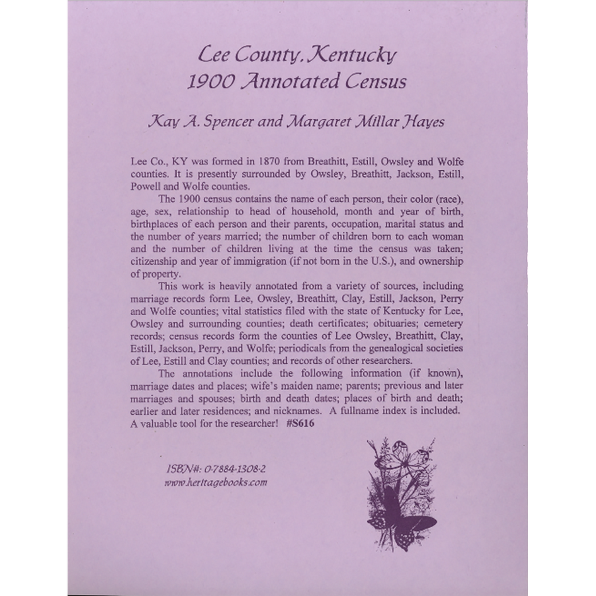Lee County, Kentucky 1900 Annotated Census back cover