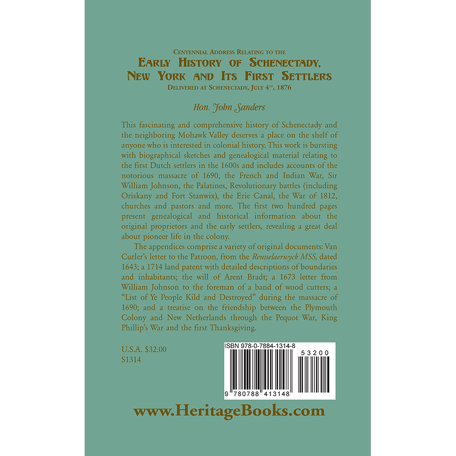 Early History of Schenectedy, New York and Its First Settlers back cover