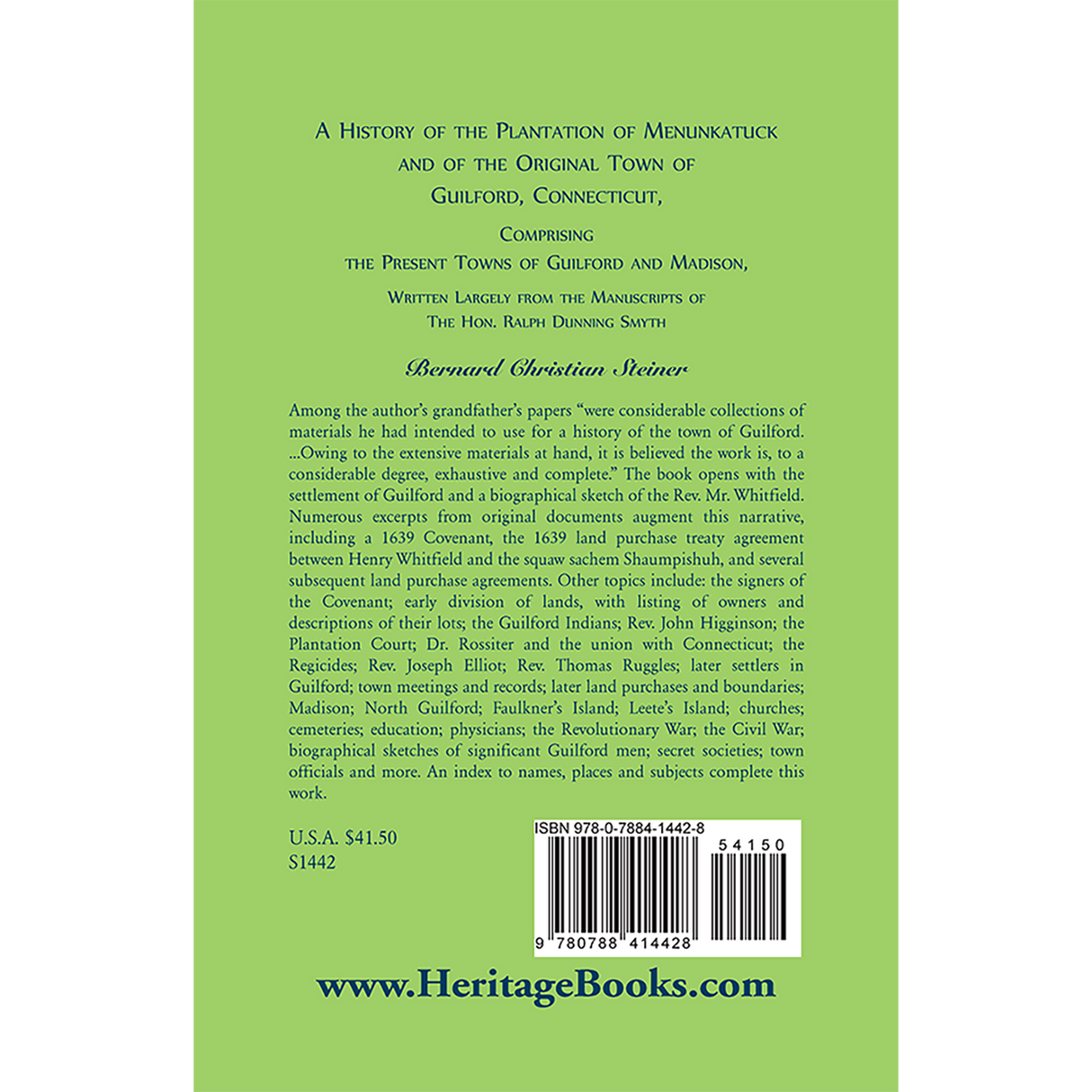 A History of the Plantation of Menunkatuck and of the Original Town of Guilford, Connecticut back cover