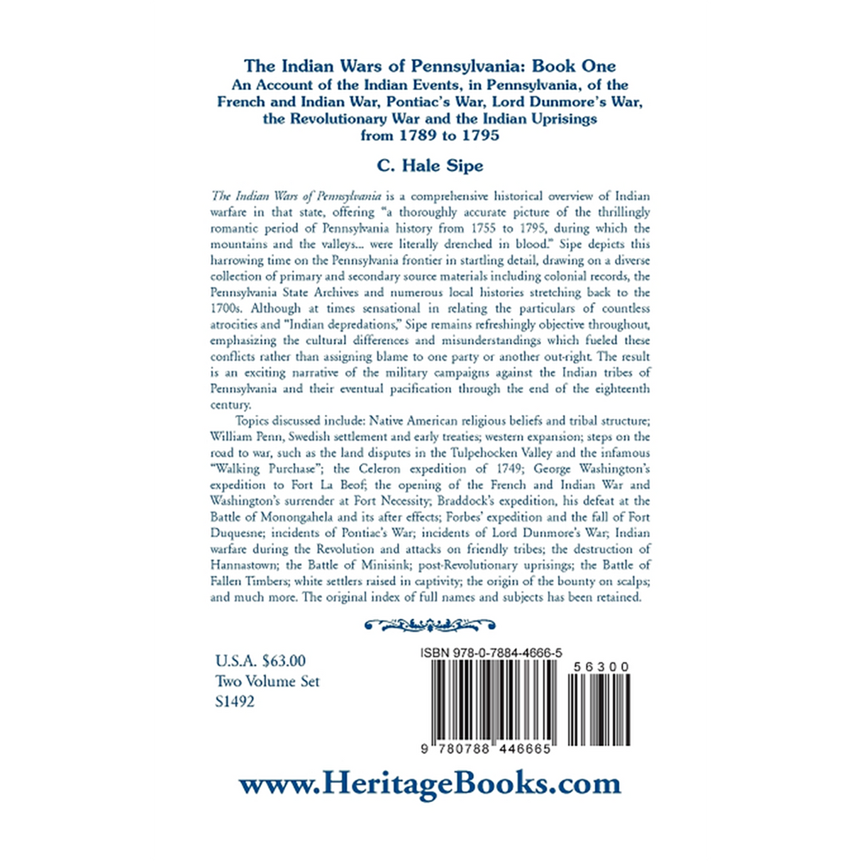 The Indian Wars of Pennsylvania Volume 1 back cover