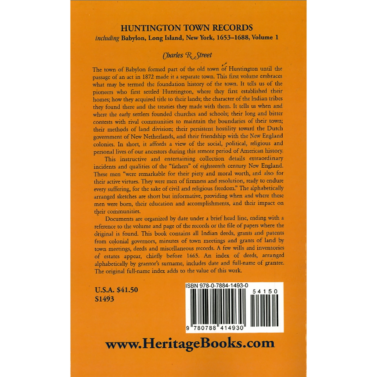 Huntington Town Records, Including Babylon, Long Island, New York, 1653-1688, Volume 1 back cover