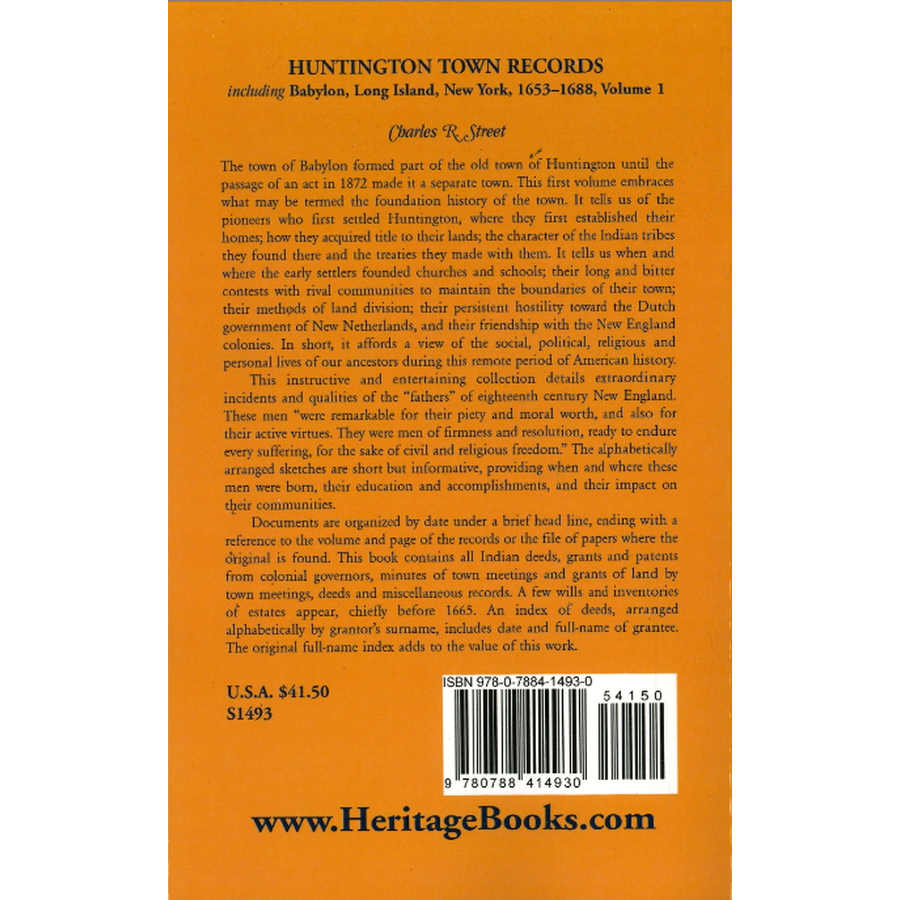 Huntington Town Records, Including Babylon, Long Island, New York, 1653-1688, Volume 1 back cover