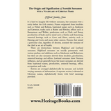 Origin and Signification of Scottish Surnames with a Vocabulary of Christian Names back cover