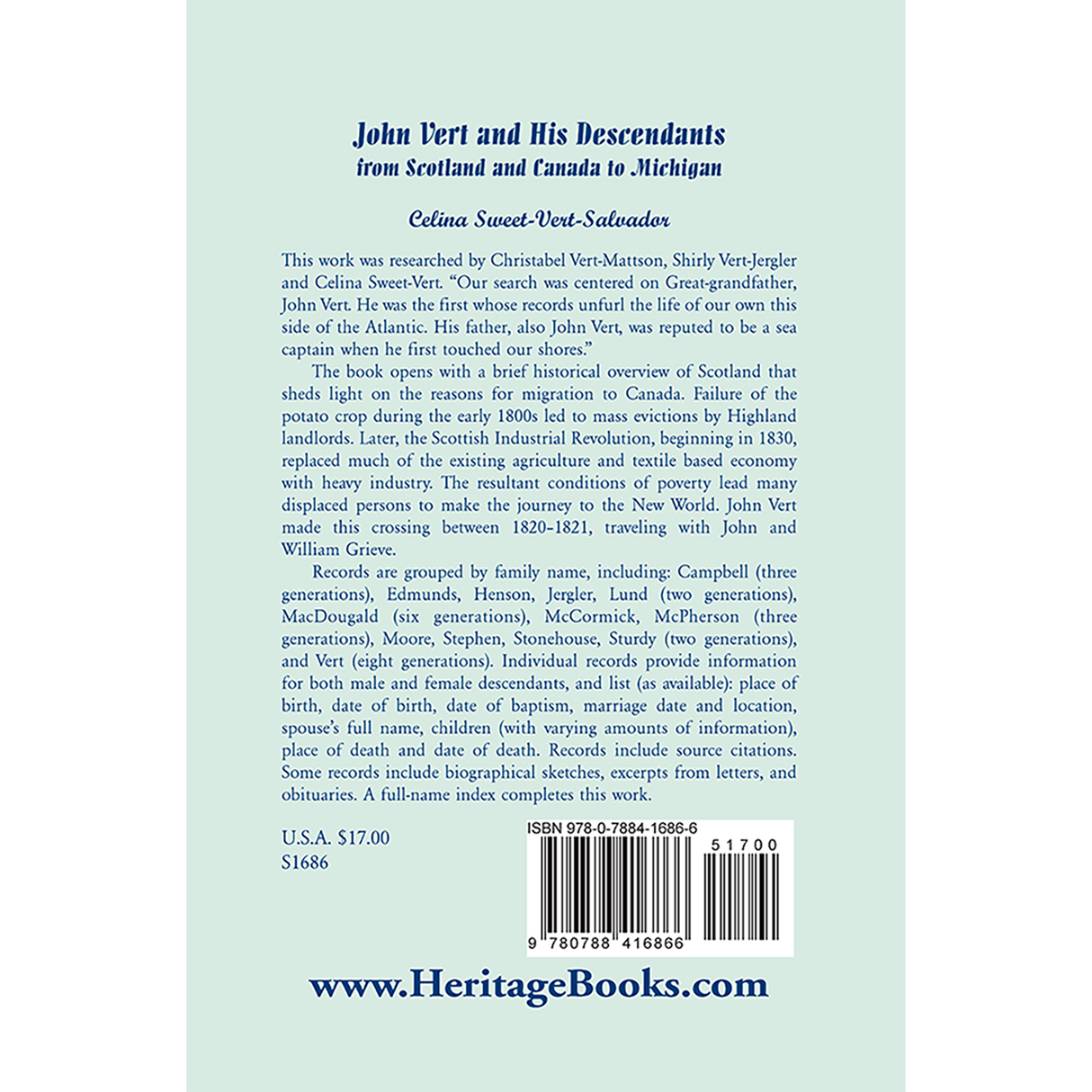 John Vert and His Descendants from Scotland and Canada to Michigan back cover