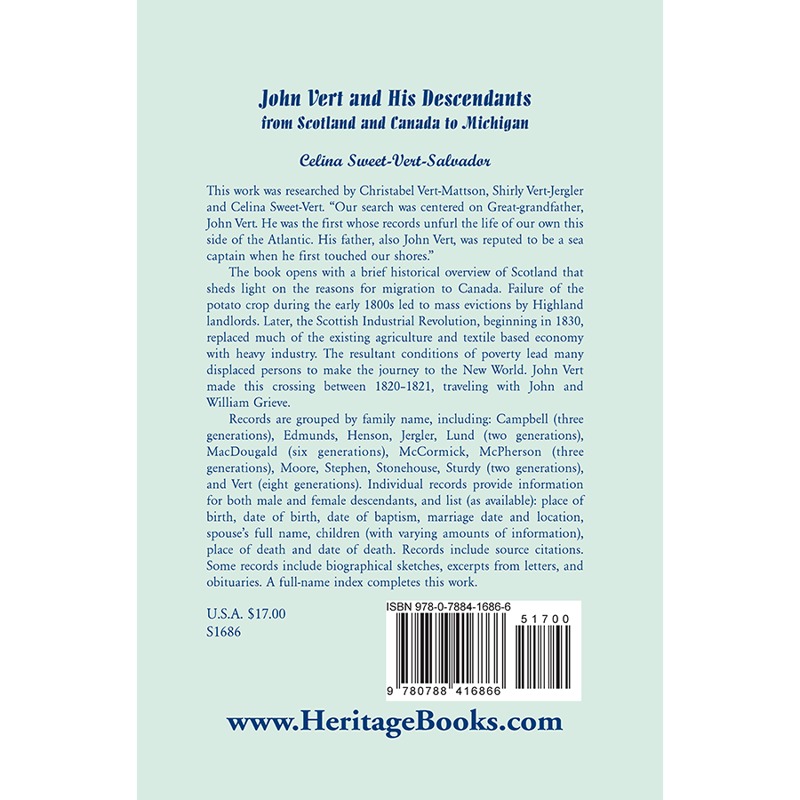 John Vert and His Descendants from Scotland and Canada to Michigan back cover