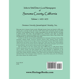 Index to Vital Data in Local Newspapers of Sonoma County, California, Volume 1: 1855-1875 back cover