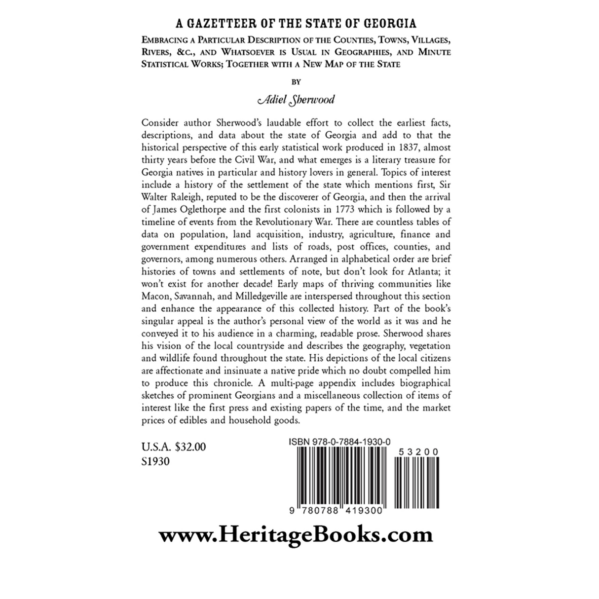 A Gazetteer of the State of Georgia back cover