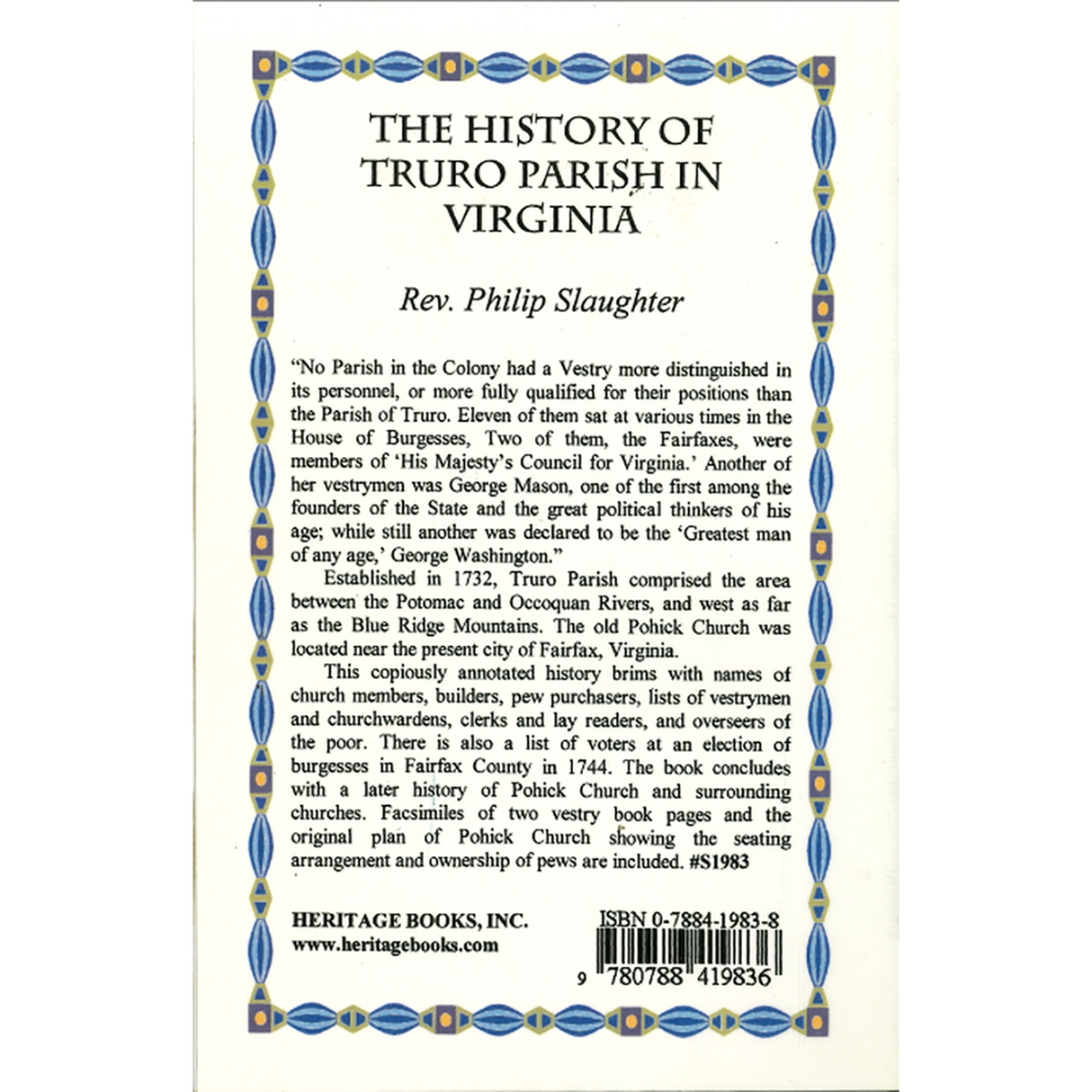 The History of Truro Parish in Virginia back cover