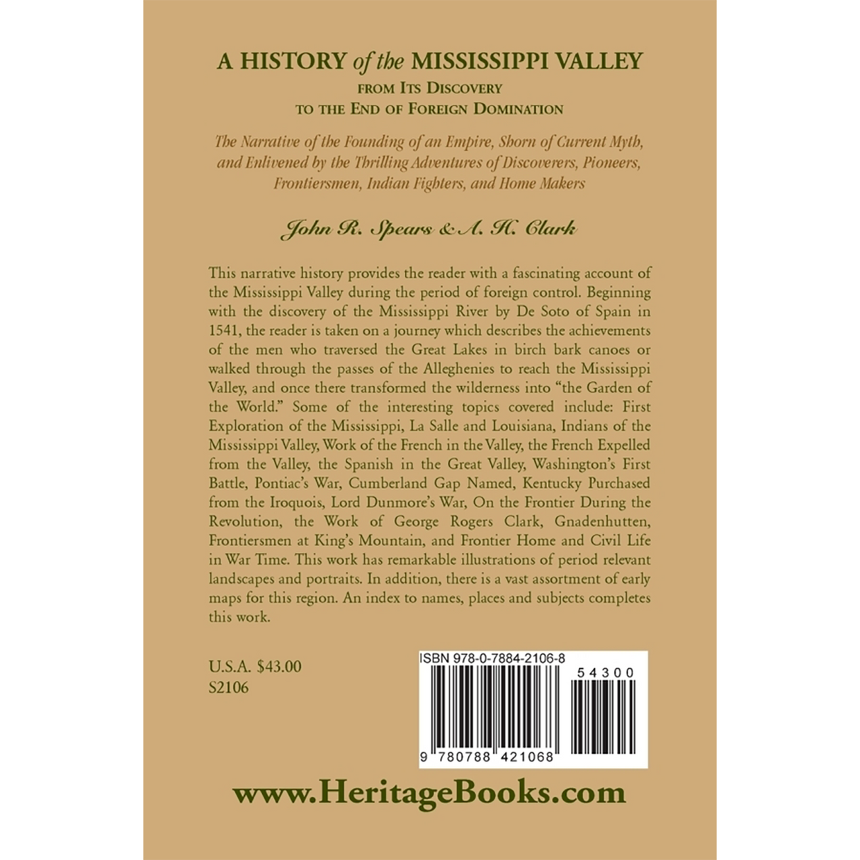 A History of the Mississippi Valley from its Discovery to the End of Foreign Domination back cover