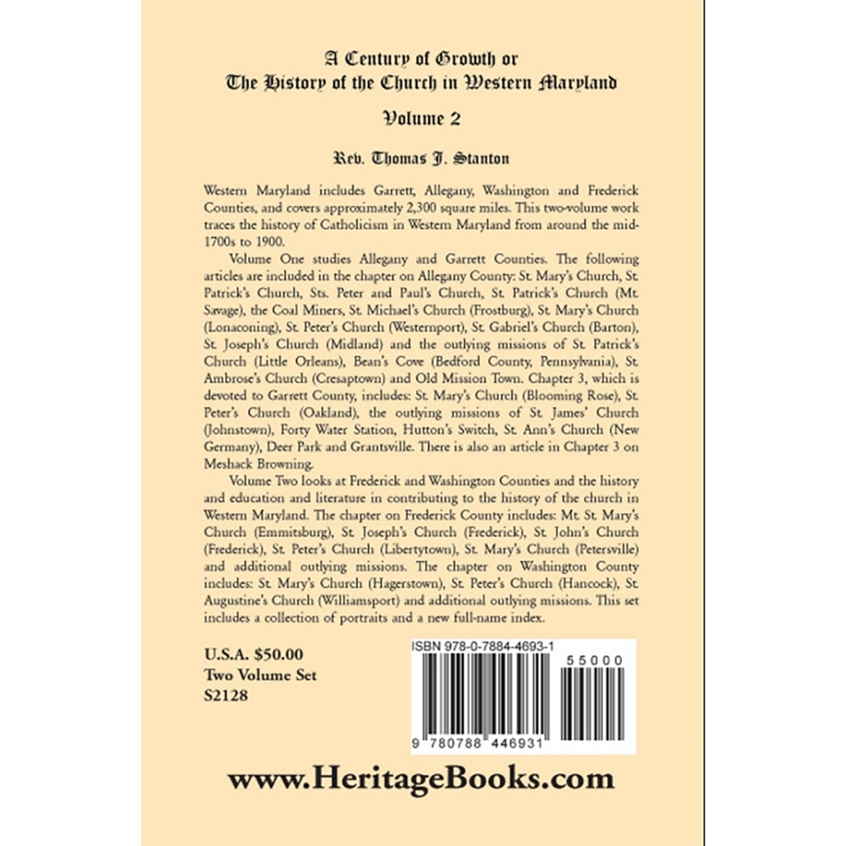 A Century of Growth, or The History of the Church in Western Maryland [2 volumes] back cover
